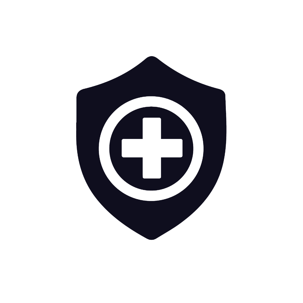 An icon of a badge with a medical plus sign